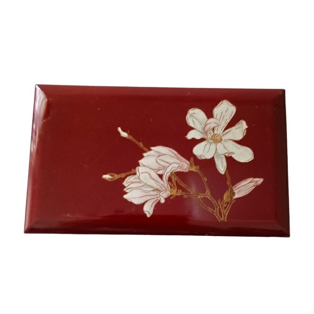 Otagiri Lacquerware Jewelry Box Magnolia Japan Musical Mirror Felt VIDEO Vtg 80s